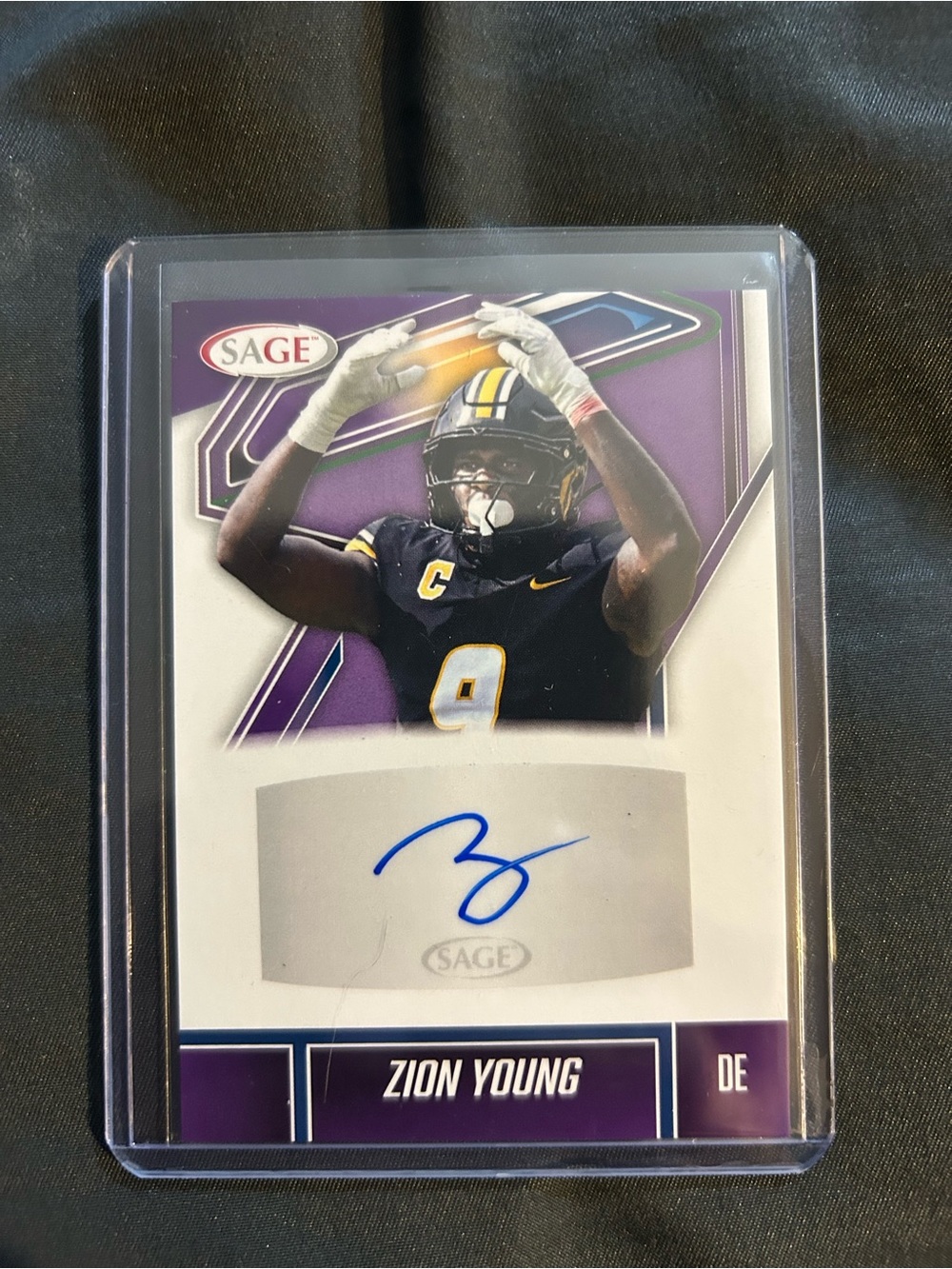 Sage Zion Young Football Autograph Card - Purple, White, Black